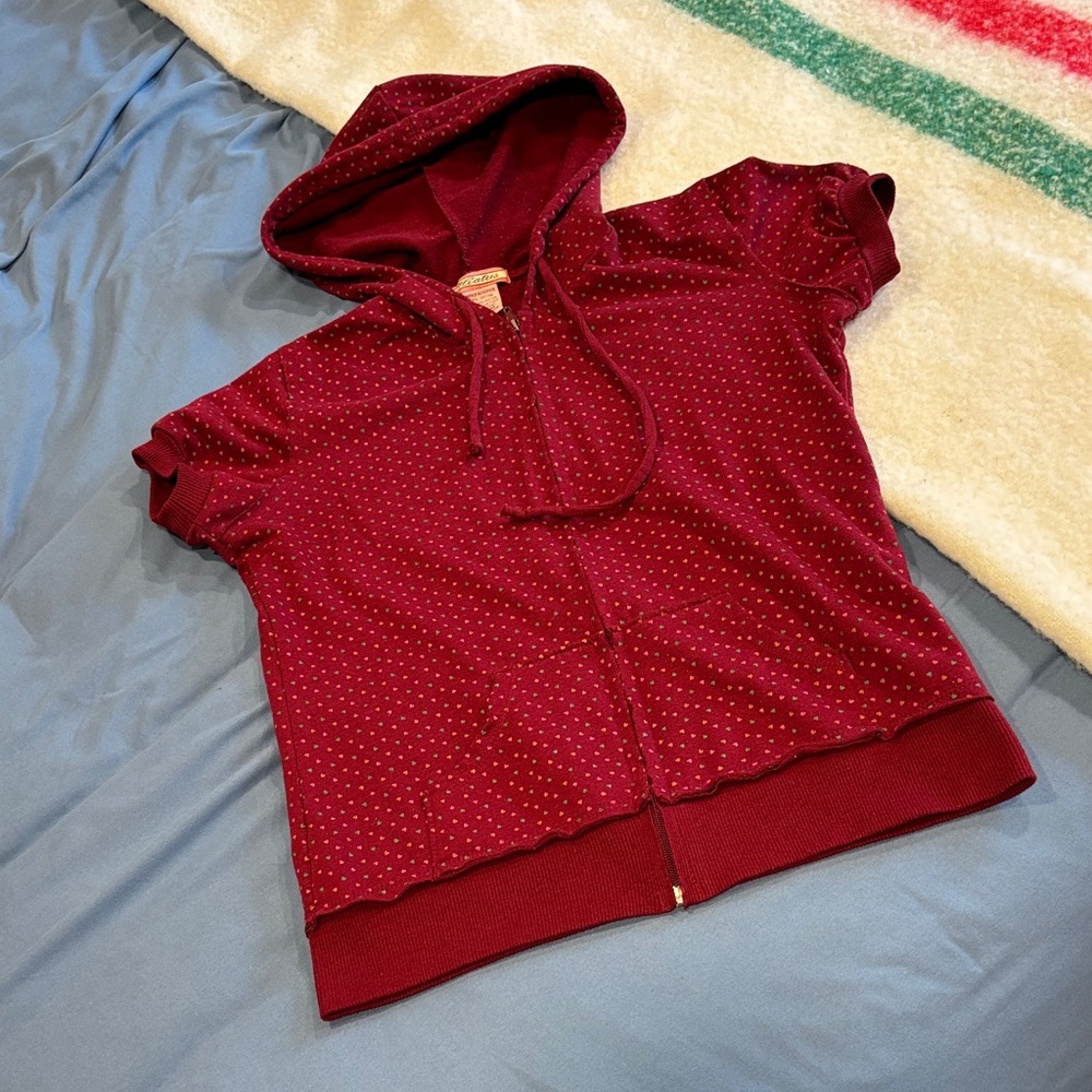 Short Sleeve Hoodie with Polka-Dot Hearts